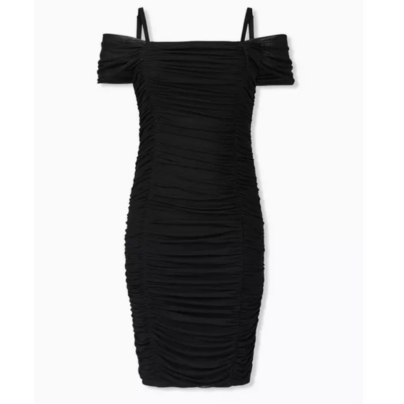 torrid Dresses & Skirts - Torrid size 2 Black Mesh Ruched Cold Shoulder Bodycon Dress